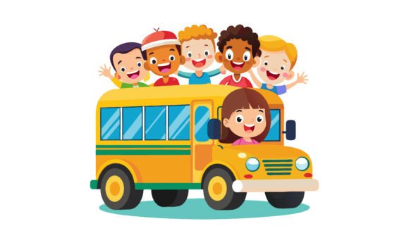 Children on a School Bus Ride: Graphics for Crafts