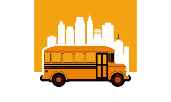 School Bus Silhouette: City Graphics for Crafts